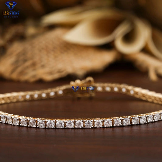 3.127 + Carat Round Cut Diamond, Tennis Bracelet, Yellow Gold, Engagement Bracelet, Wedding Bracelet, E Color, VVS2-VS2 Clarity