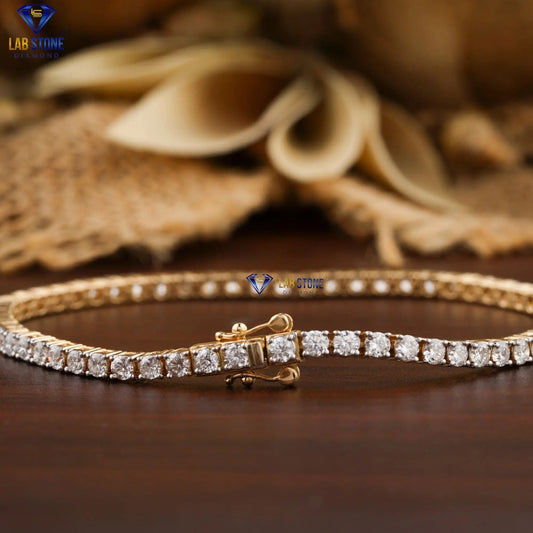 3.127 + Carat Round Cut Diamond, Tennis Bracelet, Yellow Gold, Engagement Bracelet, Wedding Bracelet, E Color, VVS2-VS2 Clarity