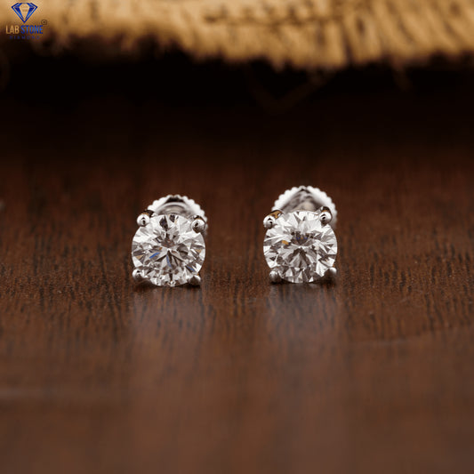 1.07+ Carat Round Brilliant Cut Diamond Earring, Engagement Earring, Wedding Earring, E Color, VVS2-VS2 Clarity