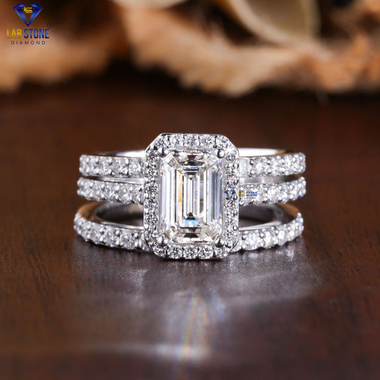 2.21 + Carat Round & Emerald Cut Diamond White Gold Ring , Engagement Ring, Wedding Ring, E Color, VVS2-VS2 Clarity