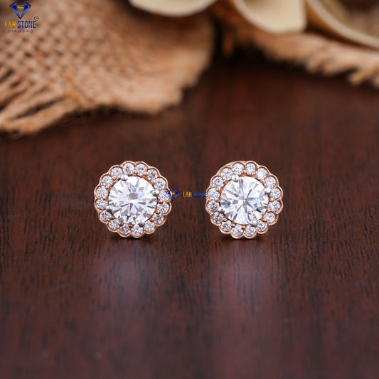 1.71 + Carat Round Cut Diamond Earring, Rose Gold, Engagement Earring, Wedding Earring, E Color, VVS2-VS2 Clarity