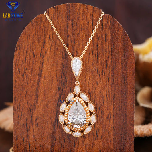 7.414 + Carat Pear,Marquise & Round Cut Diamond Pendant&Earring, Engagement Pendant And Earring, Wedding Pendant And Earring, E Color, VVS2-VS2 Clarity