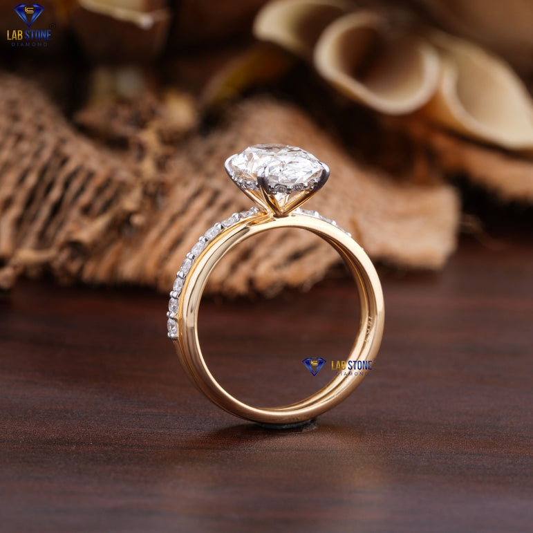2.64 + Carat Oval & Round Diamond Yellow Gold ring , Engagement Ring, Wedding Ring, E Color, VVS2-VS2 Clarity